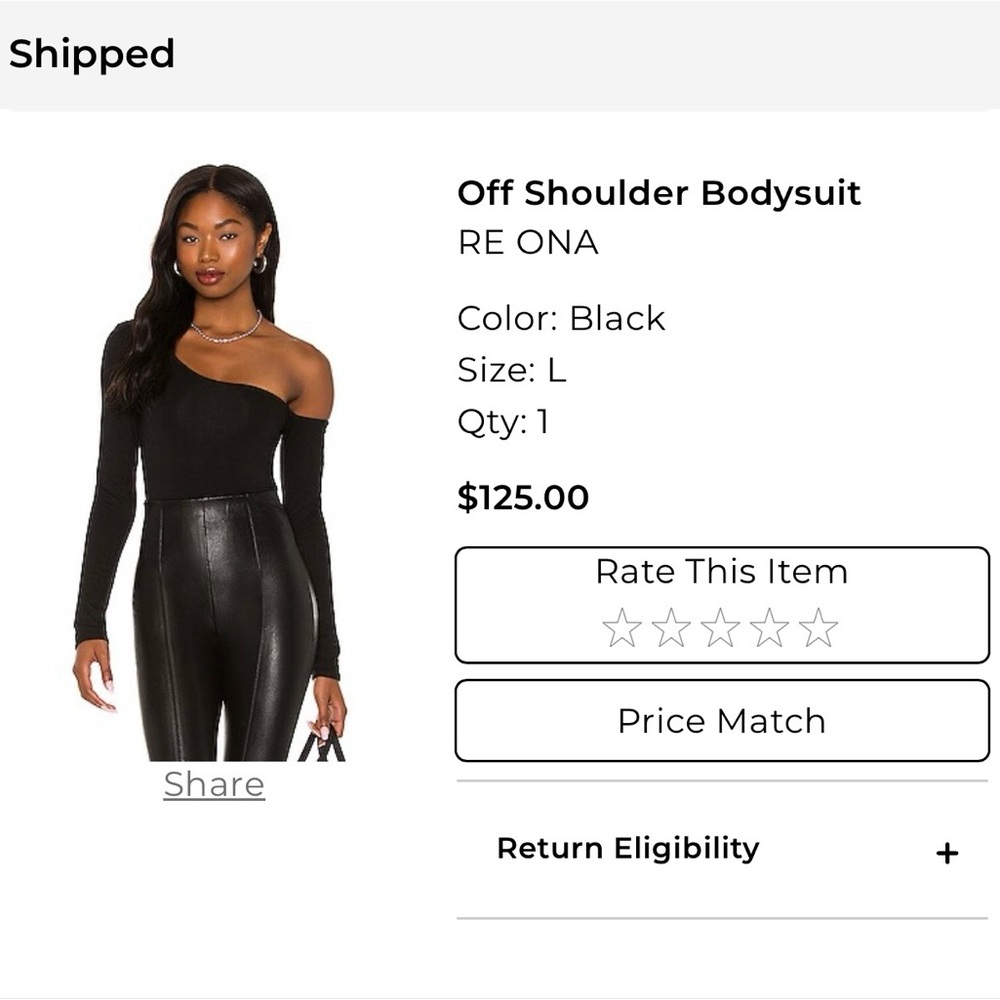Re Ona Black Asymmetric One-Shoulder Long Sleeve Bodysuit